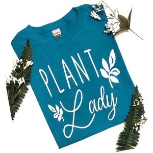 Plant Lady Leaf TShirt Scoop Crew Neck Green Blue